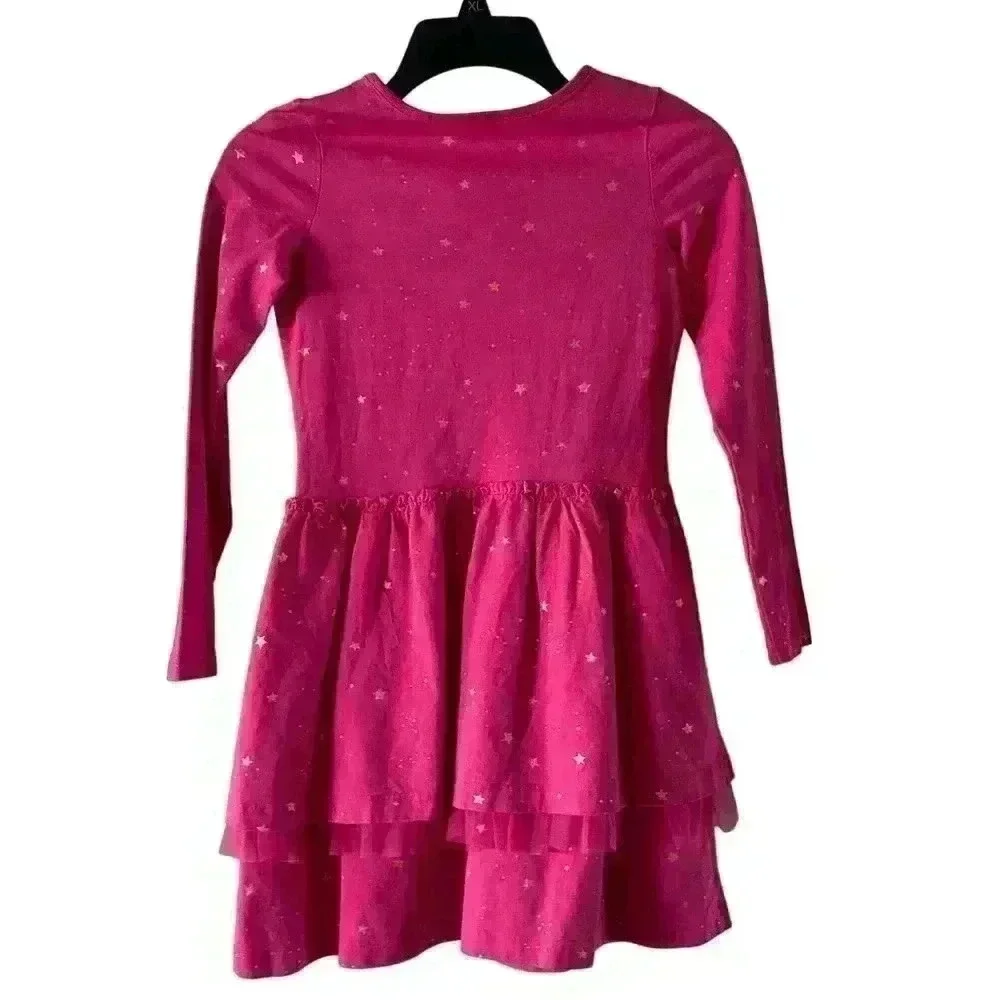 Hanna Andersson Pink Tiered Gold Star Twirl Dress Size 140 / 10